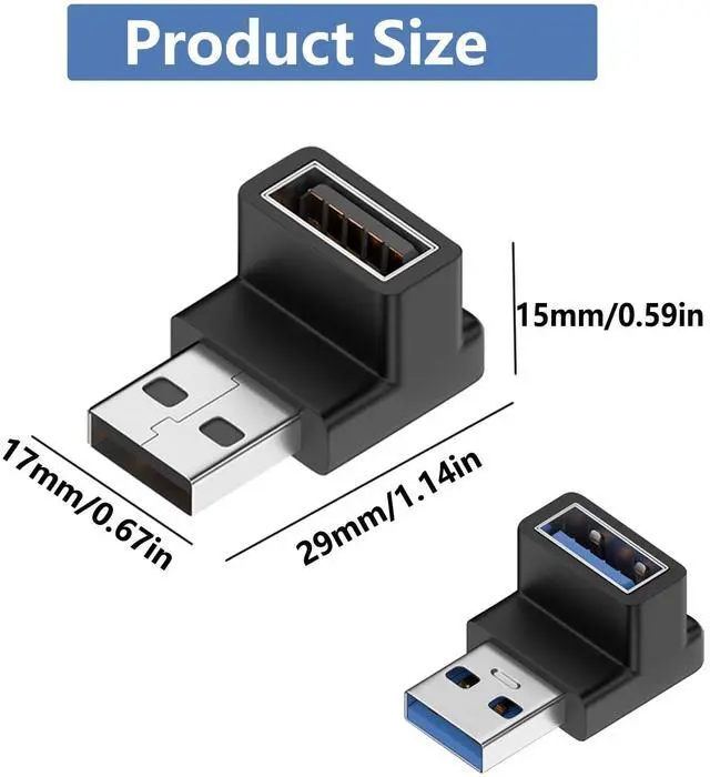 Alt view image 5 of 5 - Vszerda 90 Degree USB 3.1 Adapter,UpDown USB A Male to Female Adapter for PC,Laptop,USB A Charger and More USB Devices (UpDown)