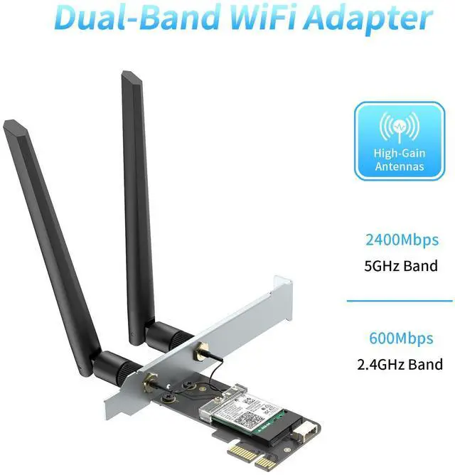 Alt view image 2 of 7 - WiFi 6 PCIe Card for Desktop, Bluetooth 5.2, AX200NGW chip, Dual Band Wireless Adapter with MU-MIMO, OFDMA,Ultra-Low Latency, Supports Windows 11/10 (64bit)