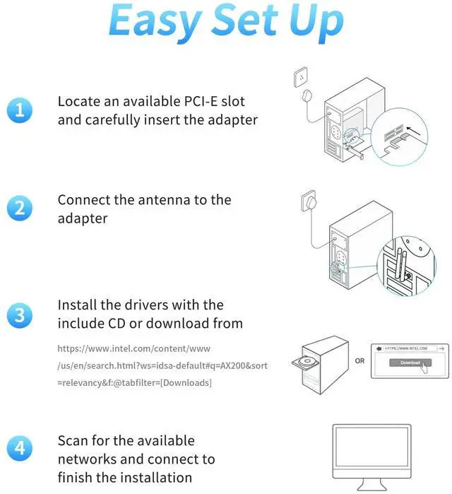 Alt view image 6 of 7 - WiFi 6 PCIe Card for Desktop, Bluetooth 5.2, AX200NGW chip, Dual Band Wireless Adapter with MU-MIMO, OFDMA,Ultra-Low Latency, Supports Windows 11/10 (64bit)