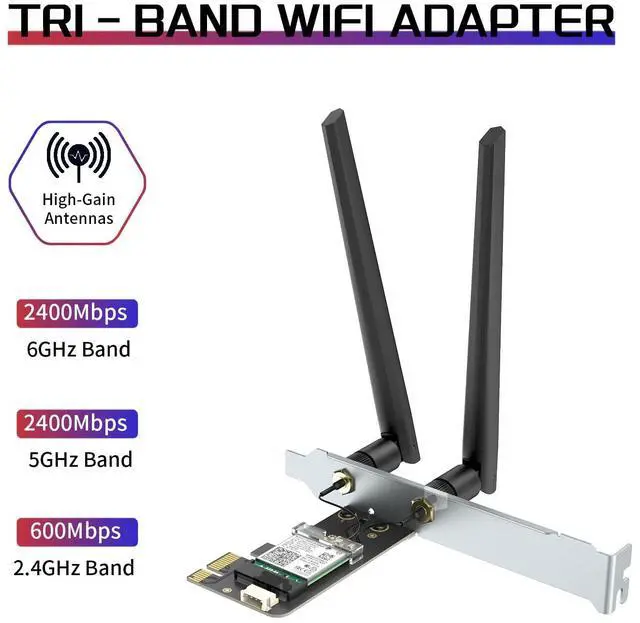 Alt view image 2 of 7 - WiFi 6E AX210 PCIe WiFi Network Card BT5.3 for Desktop PC, Tri-Band 6Ghz/5.8GHz/2.4GHz Wireless Adapter with AX210ngw chip, MU-MIMO, WPA3, OFDMA, Low-Profile Bracket, Support Windows 11/10(64Bit)