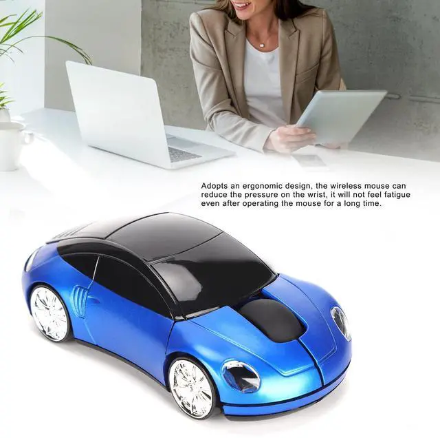 Alt view image 3 of 7 - Vszerda 2.4G Wireless Mouse, Cute Car Mouse with USB Reciver, 1600DPI Optical Mice for PC Computer Laptop Tablet, with LED Light (Blue)