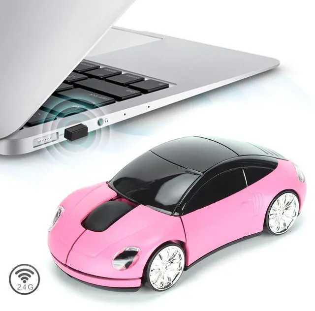 Alt view image 2 of 7 - Vszerda Wireless Mouse, 2.4GHz Cool 3D Sport Car Shape Wireless Gaming Mice with USB Receiver, Wireless Car Mouse for PC/Computer/Laptop (Pink)