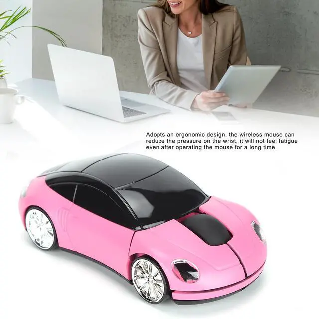 Alt view image 3 of 7 - Vszerda Wireless Mouse, 2.4GHz Cool 3D Sport Car Shape Wireless Gaming Mice with USB Receiver, Wireless Car Mouse for PC/Computer/Laptop (Pink)