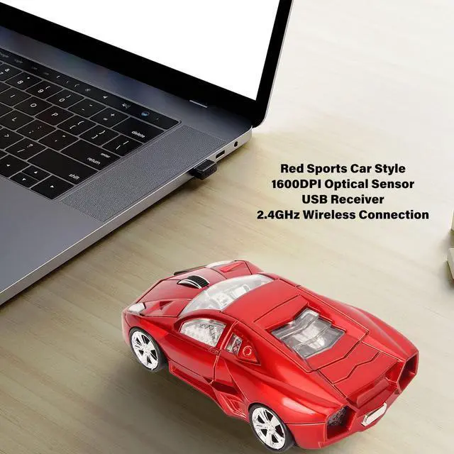 Alt view image 2 of 7 - Vszerda Sport Car Shaped Computer Mouse, 1600DPI Ergonomic Gaming Optical with USB Receiver, LED Light, Car for PC Laptop Notebook, for for