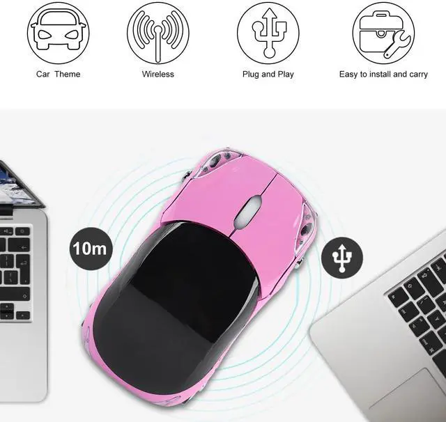 Alt view image 3 of 7 - Vszerda 2.4G Car Mouse with USB Reciver 1600DPI Optical Mouse for PC Computer Laptop Tablet, High Cute Mouse for XP//Win7/ME/2000/for OS (Pink)