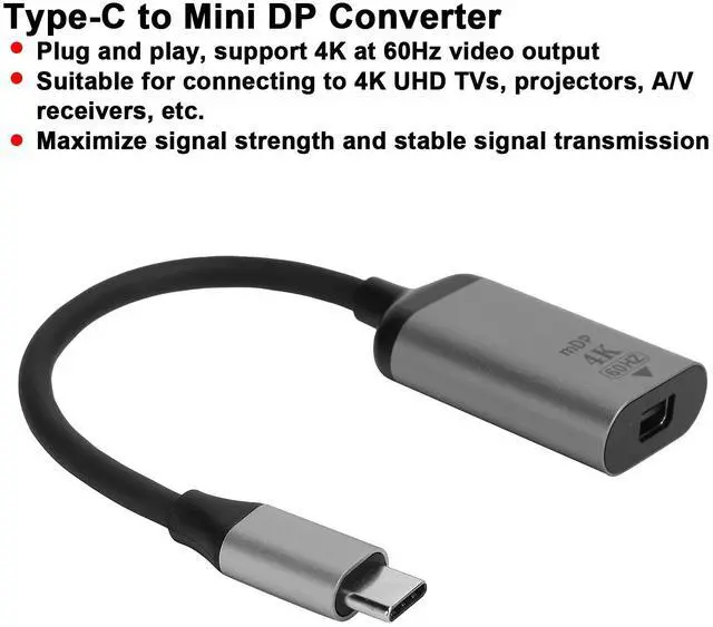 Alt view image 2 of 7 - Vszerda USB C to Mini DisplayPort Converter, Support 4K 60HZ, Portable Type C to Mini DP Adaptor for Phone Laptop to UHD TVs, Projectors, A/V Receivers, etc
