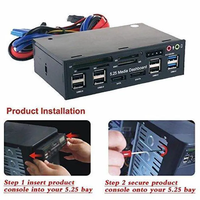 Alt view image 5 of 6 - Vszerda 5.25 inch Multi-Function USB 3.0 Hub CF TF M2 SD MS Card Reader CD-ROM Front Panel Media Dashboard SATA eSATA Audio Headphone Mic Computer Peripherals