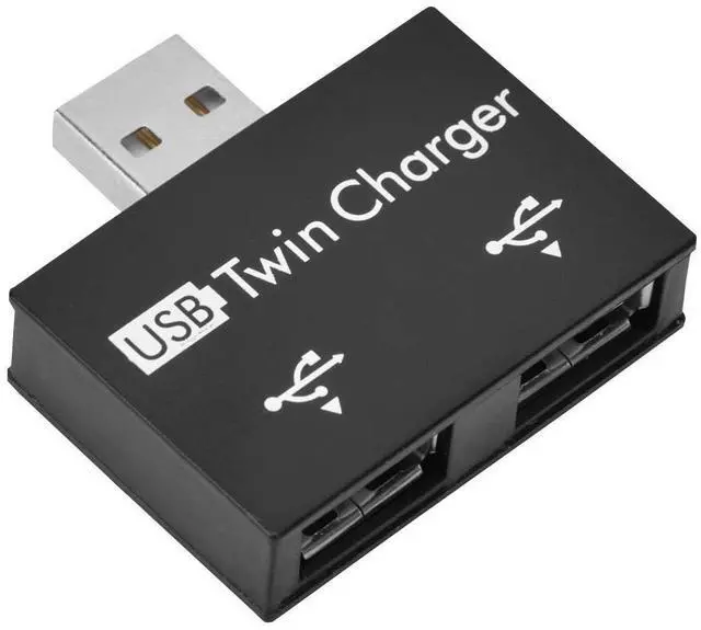 Main image of Vszerda Mini Hub USB2.0 Male to 2-Port USB Twin Charger Splitter Adapter Converter Kit for Mobile Phone/Laptop (Black)