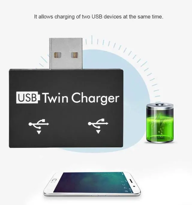 Alt view image 2 of 7 - Vszerda Mini Hub USB2.0 Male to 2-Port USB Twin Charger Splitter Adapter Converter Kit for Mobile Phone/Laptop (Black)
