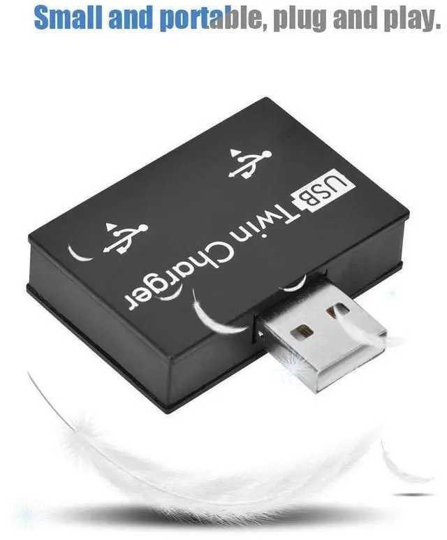 Alt view image 3 of 7 - Vszerda Mini Hub USB2.0 Male to 2-Port USB Twin Charger Splitter Adapter Converter Kit for Mobile Phone/Laptop (Black)