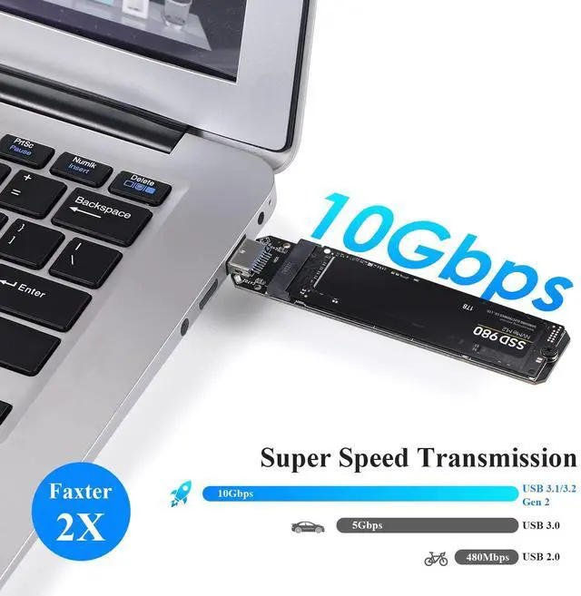 Alt view image 3 of 7 - Vszerda SATA M.2 SSD to USB 3.2 Adapter,Supports NVMe M-Key (PCI-e) 10Gbps & B+M Key (SATA) SSD 5 Gbps UASP Compatible for 2230 2242 2260 2280 SSD- RTL9210B