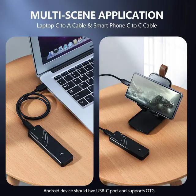 Alt view image 4 of 7 - Vszerda 10Gbps M.2 NVMe SSD Enclosure,Tool-Free External NVME/SATA NGFF SSD Aluminum Case,Supports M&B+M Keys 2230/2242/2260/2280 SSD