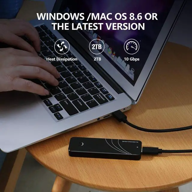 Alt view image 5 of 7 - Vszerda 10Gbps M.2 NVMe SSD Enclosure,Tool-Free External NVME/SATA NGFF SSD Aluminum Case,Supports M&B+M Keys 2230/2242/2260/2280 SSD