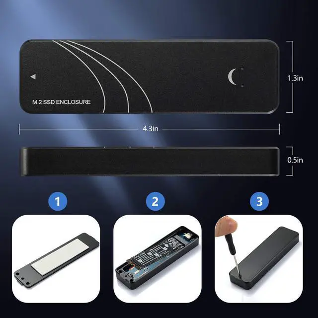 Alt view image 6 of 7 - Vszerda 10Gbps M.2 NVMe SSD Enclosure,Tool-Free External NVME/SATA NGFF SSD Aluminum Case,Supports M&B+M Keys 2230/2242/2260/2280 SSD