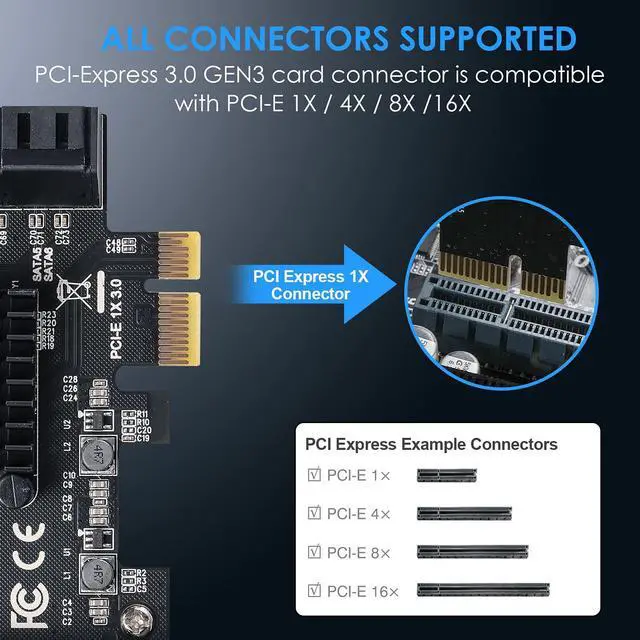 Alt view image 3 of 7 - Vszerda 6-Port PCIe SATA 3.0 Expansion Card - 6 Gbps, Includes 6 SATA Cables and Low Profile Bracket (ASMedia ASM1166)