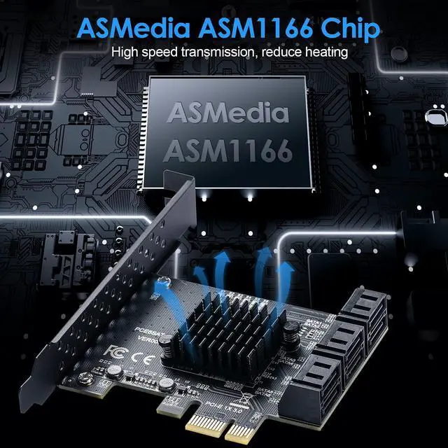 Alt view image 5 of 7 - Vszerda 6-Port PCIe SATA 3.0 Expansion Card - 6 Gbps, Includes 6 SATA Cables and Low Profile Bracket (ASMedia ASM1166)