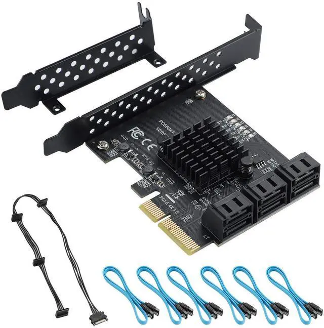Main image of Vszerda PCIe 4X to 6 SATA Expansion Card, 6Gbps SATA3.0 Controller with LED Indicator, 6 SATA Cables, 15 PIN Power Cable for Win10/8/7/XP/Vista/Linux
