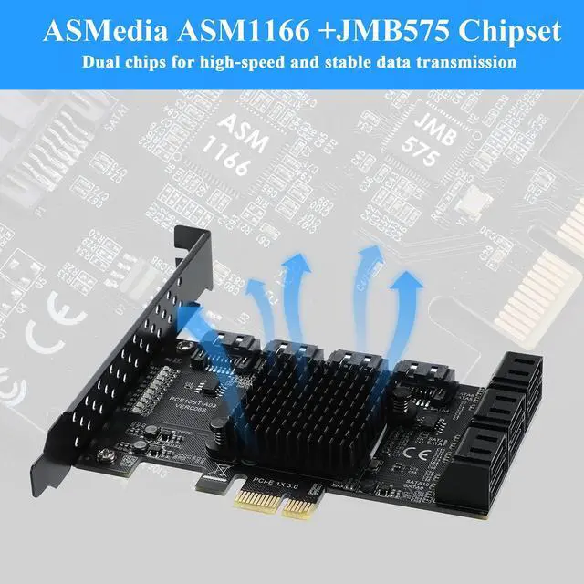Alt view image 5 of 7 - Vszerda PCIE 1X SATA Card 10 Ports,6 Gbps SATA 3.0 Controller PCIe Expansion Card,Non-Raid,Support 10 SATA 3.0 Devices,with Low Profile Bracket and 10 SATA CablesChip:ASM1166