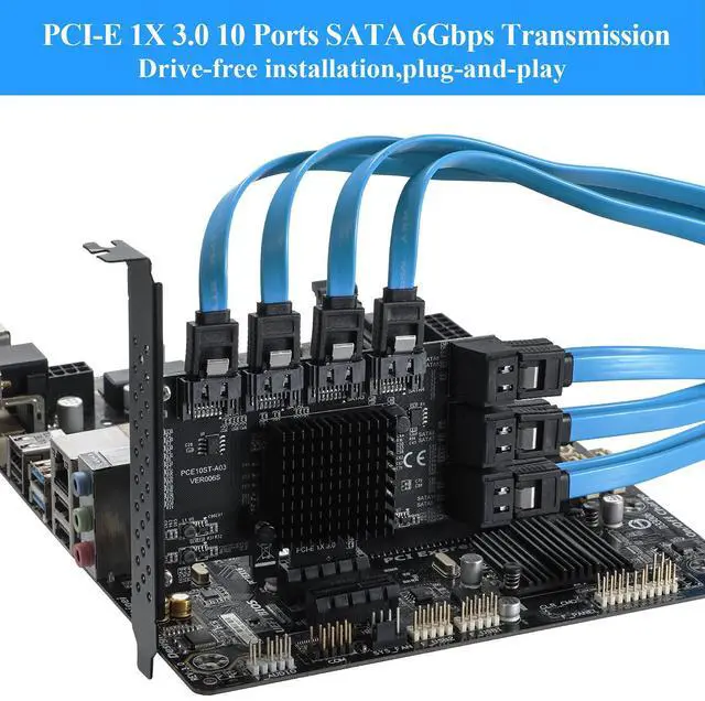 Alt view image 4 of 7 - Vszerda PCIE 1X SATA Card 10 Ports,6 Gbps SATA 3.0 Controller PCIe Expansion Card,Non-Raid,Support 10 SATA 3.0 Devices,with Low Profile Bracket and 10 SATA CablesChip:ASM1166