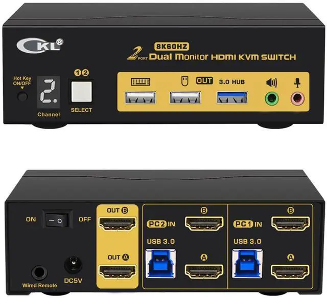 Main image of CKL 8K HDMI 2.1 KVM Switch (2 Computers 2 Monitors with EDID)