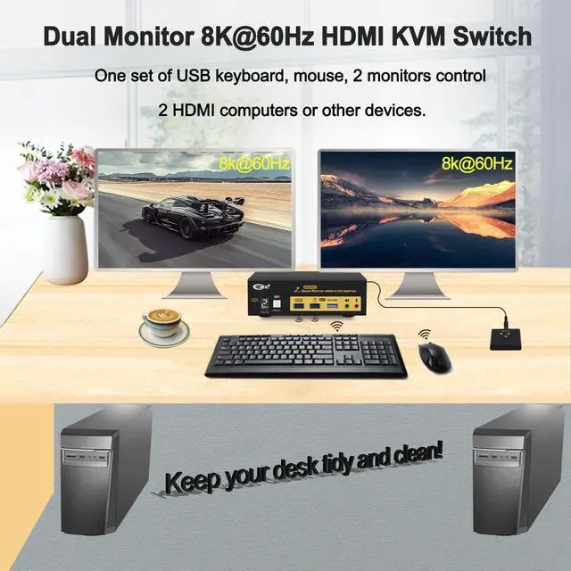 Alt view image 4 of 7 - CKL 8K HDMI 2.1 KVM Switch (2 Computers 2 Monitors with EDID)