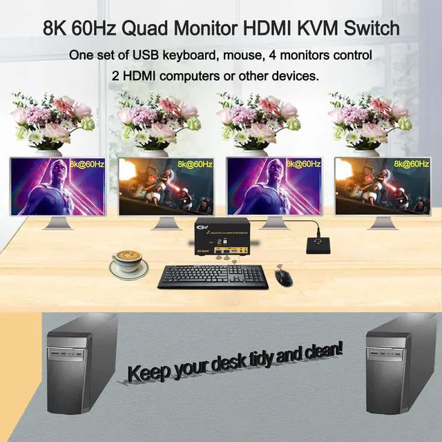Alt view image 4 of 7 - CKL 8K HDMI 2.1 KVM Switch (2 Computers 4 Monitors with EDID)