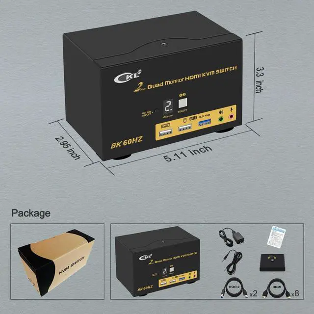 Alt view image 7 of 7 - CKL 8K HDMI 2.1 KVM Switch (2 Computers 4 Monitors with EDID)