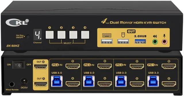 CKL 8K HDMI KVM Switch (4 Computers Monitors with EDID