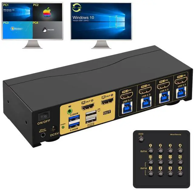 Main image of CKL USB 3.0 Multi-View HDMI KVM Switch 4K@30Hz for 4 Computers 2 Monitors, Supports Quad + Single View, Matrix, PIP and Versatile Display Options, CKL-42MVKVM