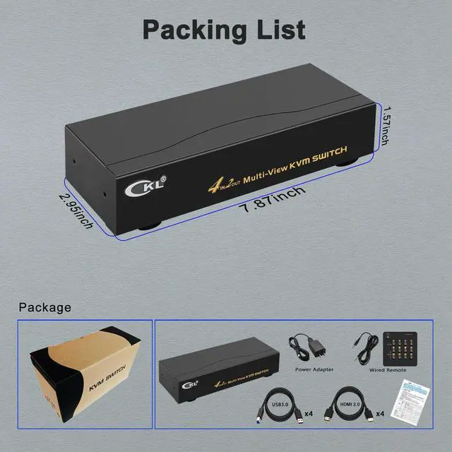 Alt view image 7 of 7 - CKL USB 3.0 Multi-View HDMI KVM Switch 4K@30Hz for 4 Computers 2 Monitors, Supports Quad + Single View, Matrix, PIP and Versatile Display Options, CKL-42MVKVM