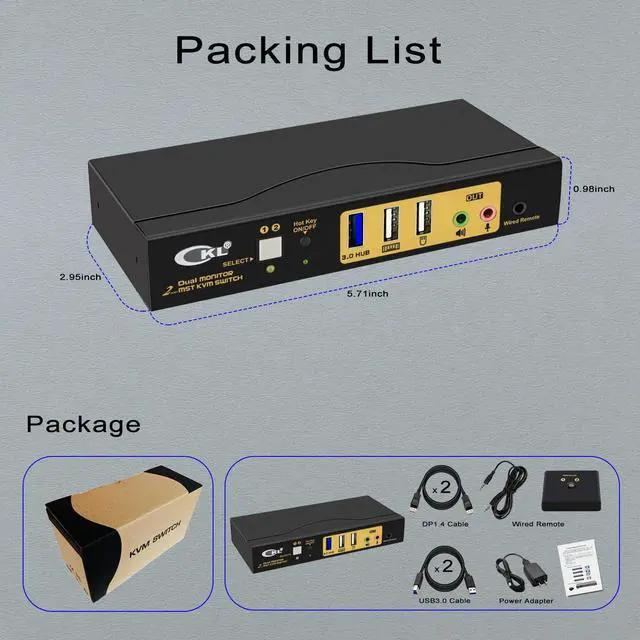 Alt view image 7 of 7 - CKL DisplayPort MST KVM Switch (1 DP in 1 DP + 1 HDMI Out for 2 Computers 2 Monitors