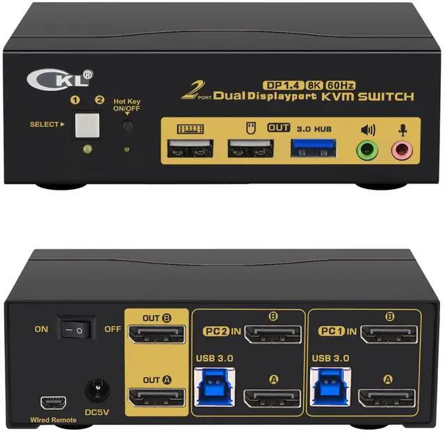 Main image of CKL KVM Switch DisplayPort 1.4 8K@30Hz 5K@60Hz 4K@144Hz(2 Computers 2 Monitors)