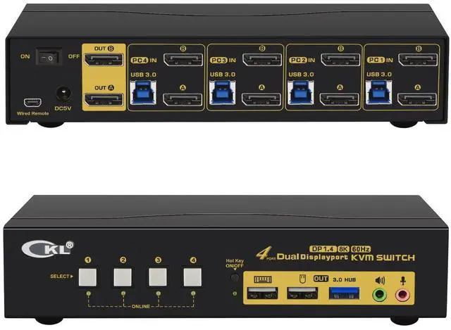 Main image of CKL KVM Switch DisplayPort 1.4 8K@30Hz 5K@60Hz 4K@144Hz(4 Computers 2 Monitors)