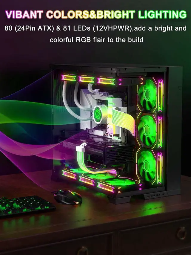 Alt view image 2 of 7 - Vszerda RGB 12VHPWR Cable Set,ARGB PSU Cable Extension of Soft LED Strip Include 24Pin Motherboard,16 Pin GPU Power Supply Cables,for RTX 40 50 Series PC Custom,Male to Female