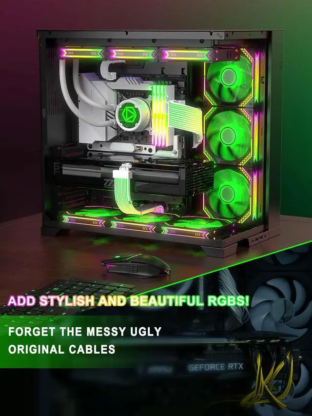 Alt view image 6 of 7 - Vszerda RGB 12VHPWR Cable Set,ARGB PSU Cable Extension of Soft LED Strip Include 24Pin Motherboard,16 Pin GPU Power Supply Cables,for RTX 40 50 Series PC Custom,Male to Female