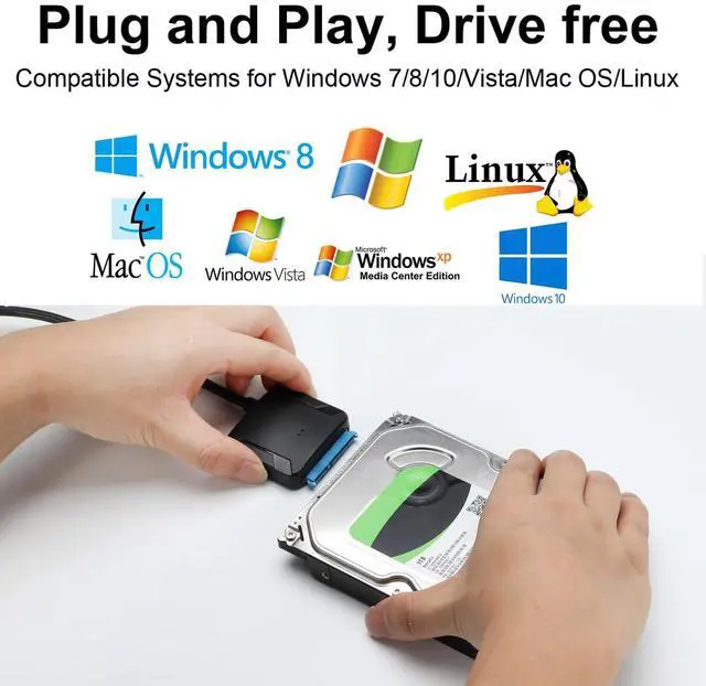 Alt view image 6 of 7 - Vszerda SATA to USB 3.0 Adapter, External Hard Drive Converter Cable for 2.5" 3.5" HDD, SSD with Power Supply