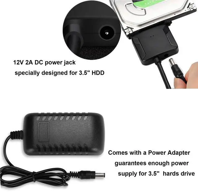 Alt view image 5 of 7 - Vszerda SATA to USB 3.0 Adapter, External Hard Drive Converter Cable for 2.5" 3.5" HDD, SSD with Power Supply