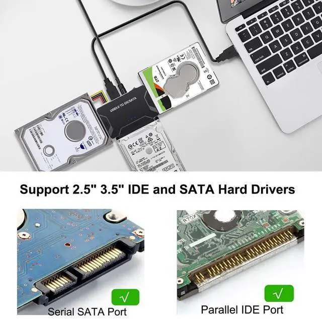 Alt view image 4 of 7 - Vszerda USB 3.0 to SATA IDE Adapter, Hard Drive Reader External Ultra Recovery Converter Compatible with 2.5" 3.5" HDD, SSD,5.25-inch DVD/CD-ROM Optical Drive Data Transfer with Power Supply