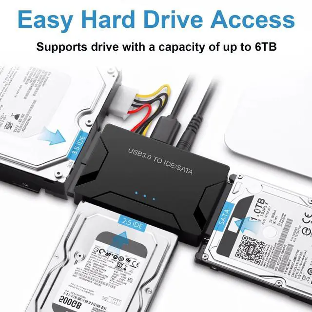 Alt view image 2 of 7 - Vszerda USB 3.0 to SATA IDE Adapter, Hard Drive Reader External Ultra Recovery Converter Compatible with 2.5" 3.5" HDD, SSD,5.25-inch DVD/CD-ROM Optical Drive Data Transfer with Power Supply