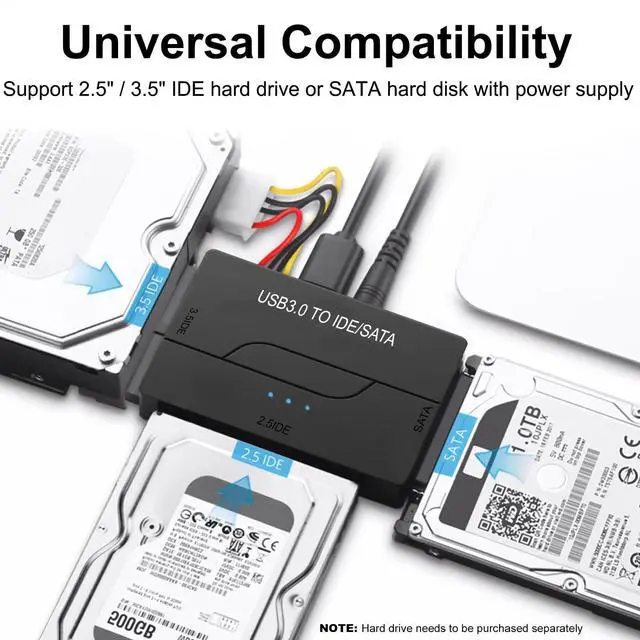 Alt view image 2 of 7 - Vszerda USB 3.0 to IDE SATA Adapter, External Hard Drive Reader for Universal 2.5 3.5 IDE and SATA HDD SSD Hard Drive Disk, Ultra Recovery Converter with 12V2A Power Adapter
