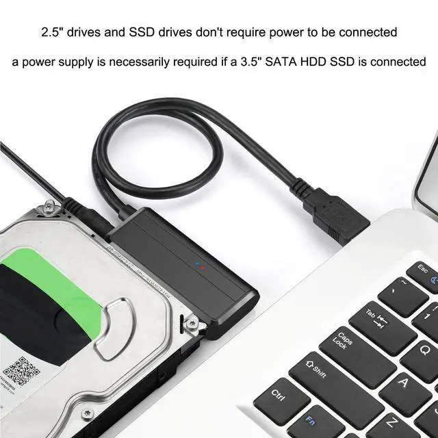 Alt view image 3 of 7 - Vszerda SATA to USB Adapter Cable, USB 3.0 to 2.5" 3.5" SATA Hard Drive Apater, External Converter for SSD/HDD Data Transfer, with 12V/2A Power Adapter, Support UASP, Black