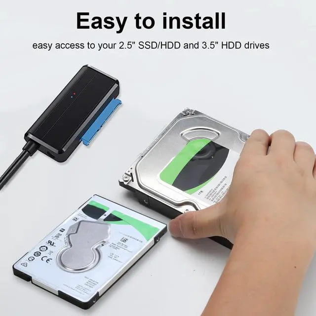 Alt view image 6 of 7 - Vszerda SATA to USB Adapter Cable, USB 3.0 to 2.5" 3.5" SATA Hard Drive Apater, External Converter for SSD/HDD Data Transfer, with 12V/2A Power Adapter, Support UASP, Black