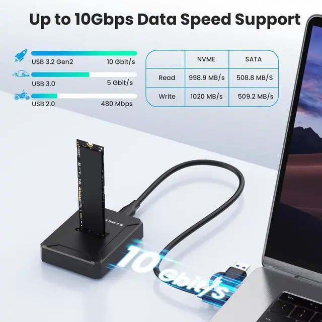 Alt view image 3 of 7 - Vszerda M.2 NVMe & SATA SSD Reader Adapter, M.2 SSD to USB C Docking Station for M.2 (M Key, B+M Key) NVMe and SATA NGFF SSD Size for 2280 2260 2242 2230 22110 Enclosure