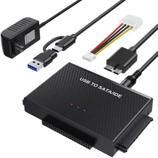Main image of Vszerda Hard Drive Reader USB 3.0 to SATA IDE AdapterIDE SATA to USB + Type C External Data Recovery Converter Kit for Universal 2.5 3.5 HDD SSD Hard Drive Disk, with 12V/2A Power Adapter