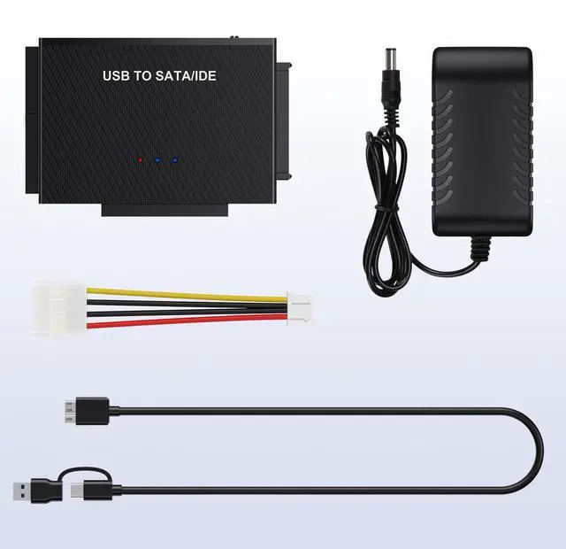 Alt view image 6 of 6 - Vszerda Hard Drive Reader USB 3.0 to SATA IDE AdapterIDE SATA to USB + Type C External Data Recovery Converter Kit for Universal 2.5 3.5 HDD SSD Hard Drive Disk, with 12V/2A Power Adapter