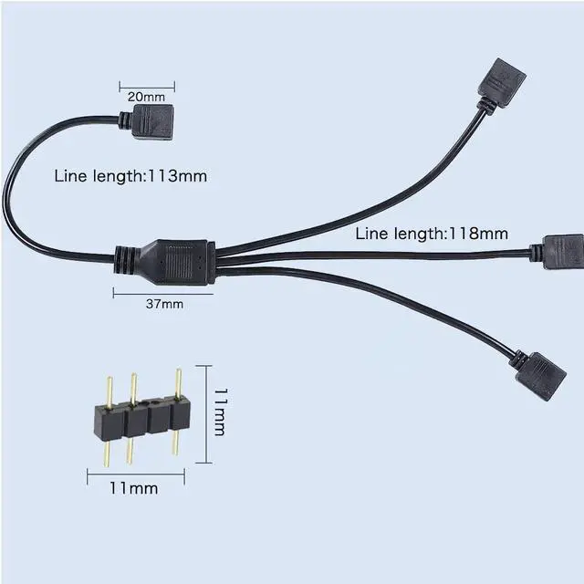 Alt view image 6 of 7 - Vszerda 3 Pin LED Strip Connector, Addressable ARGB Splitter Extension Cable for RGB 5050 3528 LED Light Strips, 5V 3 Pin ARGB LED Cable for PC, Computer Fans, ARGB LED Splitte Series, etc
