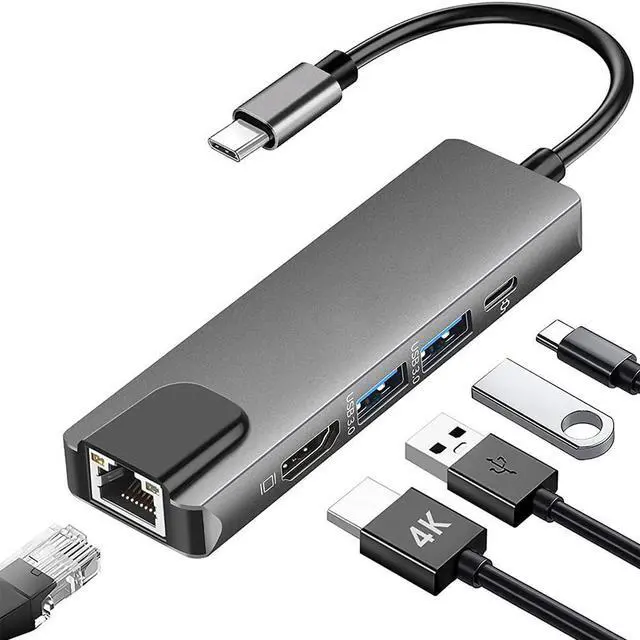 Main image of Vszerda 5 in 1 USB C Ethernet Multiport Adapter for MacBook, USB C Hub to 4K@60oz HDMI Splitter with 2 USB 3.0 1 PD Dock Dongle, Compatible with MacBook Pro Air/Chromebook/Dell XPS/HP/Matebook