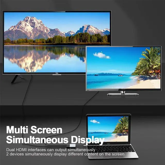 Alt view image 3 of 7 - USB C to Dual HDMI Adapter (4K@60Hz) for MacBook Pro/Air, Type C (Source) to HDMI(Display) Splitter Supports Extended Display 2 Monitors, for MacBook Air/Pro, Dell XPS, HP, Surface, Chromebook