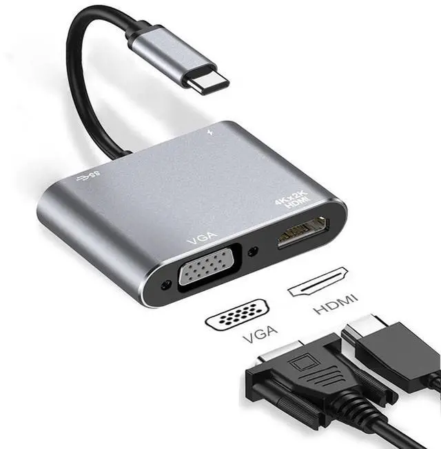 Alt view image 2 of 7 - Vszerda USB C to HDMI VGA Adapter,USB Type C to VGA HDMI Adapter Thunderbolt 3 VGA Adapter for MacBook Pro/iPad Pro/Air 2020 2019 2018,Dell XPS 13/15,Surface Pro, Galaxy S8/S9, Huawei P20