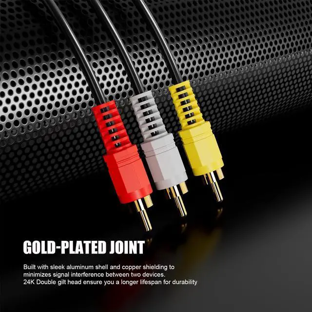 Alt view image 4 of 7 - Vszerda RCA Cables, 3RCA Cable Audio Video 24K Gold Plated Connecting Audio Video Components AV Male to Male Cable for Home Theater amp, Stereo Systems (5ft-1pcs)